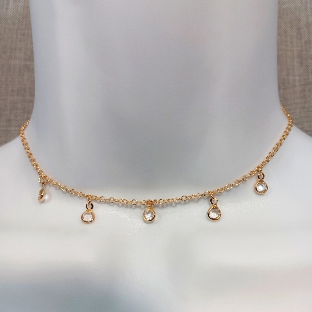 Gold Dainty Crystal Choker Necklace 12" Fairycore Whimsigoth Y2K Dangle Jewelry